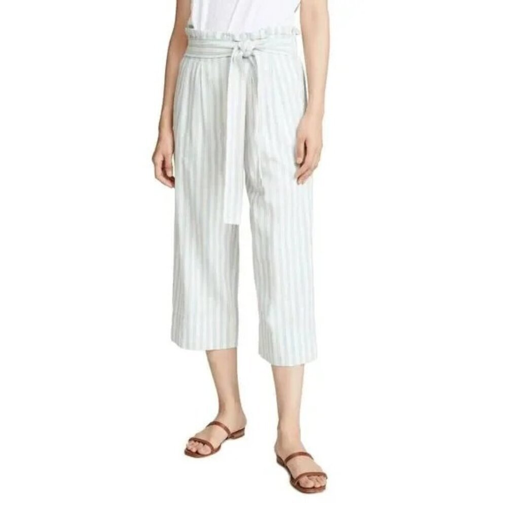 Madewell Medium Huston Pull On Crop Pants Striped Elastic Waist Blue GUC